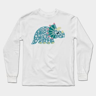 Vintage floral Triceratops Dinosaur Long Sleeve T-Shirt